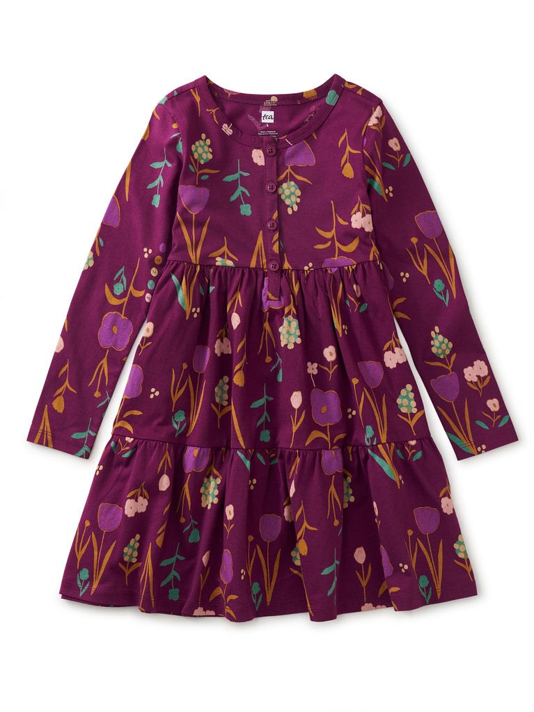 Tea Collection-Tiered Henley Dress-Freyja Floral In Purple