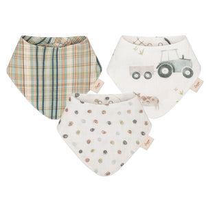 Crane Baby-Muslin Bib Set-Charlie Farmhouse Tractor