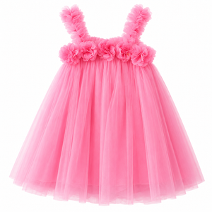 Stardust and Glitter-Tulle Flower Dress-Hot Pink