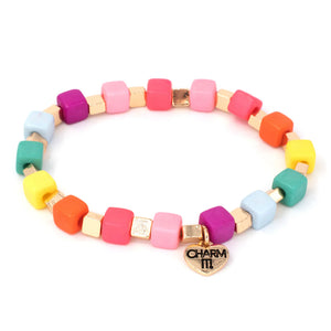 CHARM IT! - Gold Multi Cube Stretch Bead Bracelet