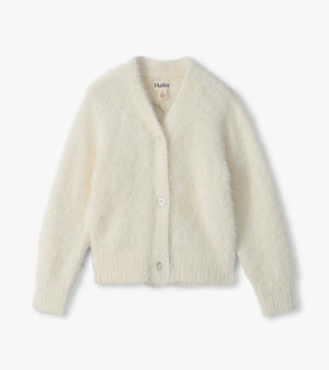 Hatley -Girls Gold Heart Fuzzy Shrunken Cardigan