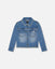 Deux Par Deux-Frayed Denim Jacket With Embroidery Jeans Blue