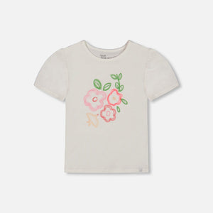 Deux Par Deux-Top With Printed Organic Jersey-White