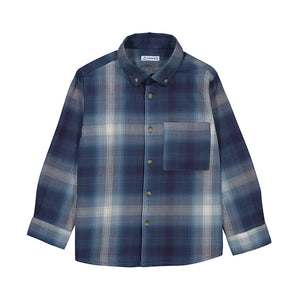 Mayoral-Long Sleeve Checked Shirt-Navy