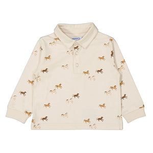 Mayoral-Long Sleeve Printed Polo-Mushroom