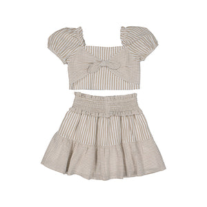 Mayoral-Striped Skirt Set-Cinnamon