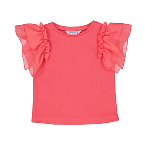 Mayoral-Girl T-Shirt with Organza Ruffles-Peony