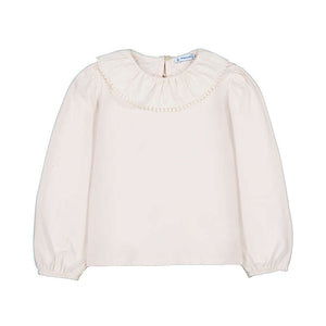 Mayoral-Ruffle Neckline Blouse-Soy