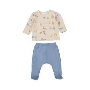 Mayoral-Printed Footed Pant Set-Blue Bell