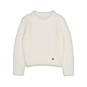 Mayoral-Faux Fur Knit Sweater-Natural
