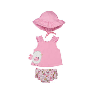 Mayoral-Bathing Suit Set with Hat-Bubblegum