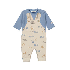 Mayoral-Printed Dungarees Set-Blue Bell