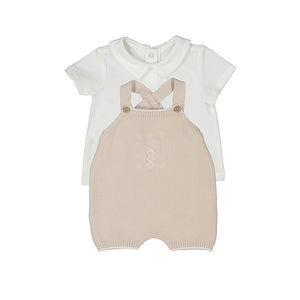 Mayoral-Knit Dungarees Set-Stone