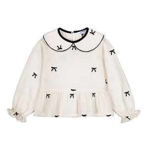 Mayoral-Embroidered Blouse Bows-Blacksoy