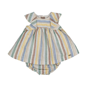 Mayoral-Stripes Linen Dress-Multicolor