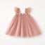 Stardust and Glitter-Tulle Dress with Butterfly Patches-Dusty Pink