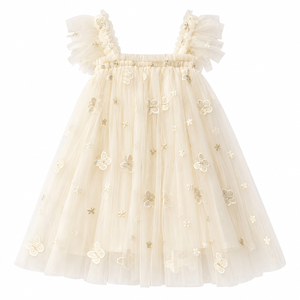 Stardust and Glitter-Embroidered Butterfly Dress-Ivory