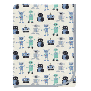 Kickee Pants-Print Swaddling Blanket-Natural Robots