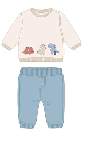 Mayoral-Knit Set-Arctic Blue-Three Dinos