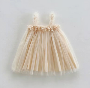 Stardust and Glitter-Tulle Flower Dress-Ivory