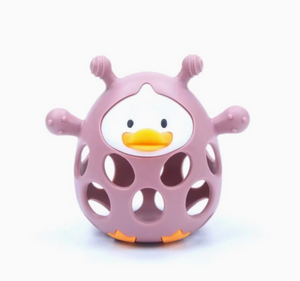 Three Hearts-Silicone 3D Funny Duck Teether-Mauve