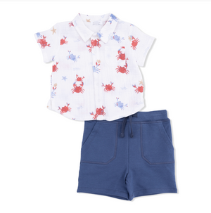 Angel Dear -Polo Button Up With Everyday Short-Crayon Crabs
