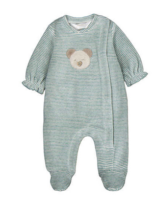 Mayoral-Velour Onesie-Stripe Mineral