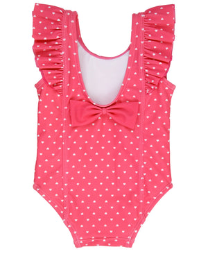 Ruffle Butts- Waterfall One Piece- Hot Pink Heart Polka Dot