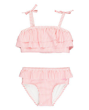 Ruffle Butts-Seersucker Bow Ruffle Bikini-Pink