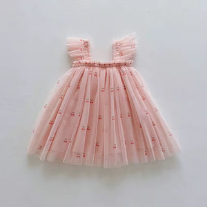 Stardust and Glitter-Petite cherry flutter sleeve tulle dress-pale pink