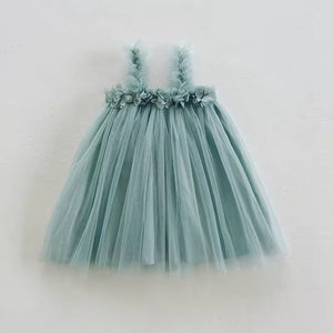 Stardust and Glitter-Tulle Flower Dress-Sea Glass