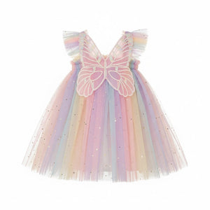 Stardust and Glitter-Starry sky butterfly wings tutu dress-pastel rainbow