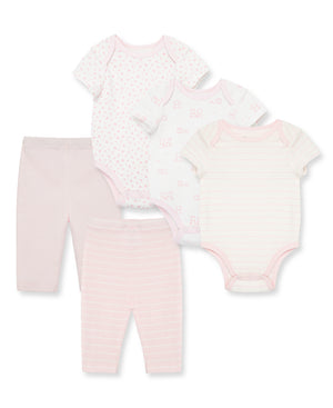Little Me- Wonder 5pc Bodysuit and Pant Set-Pink