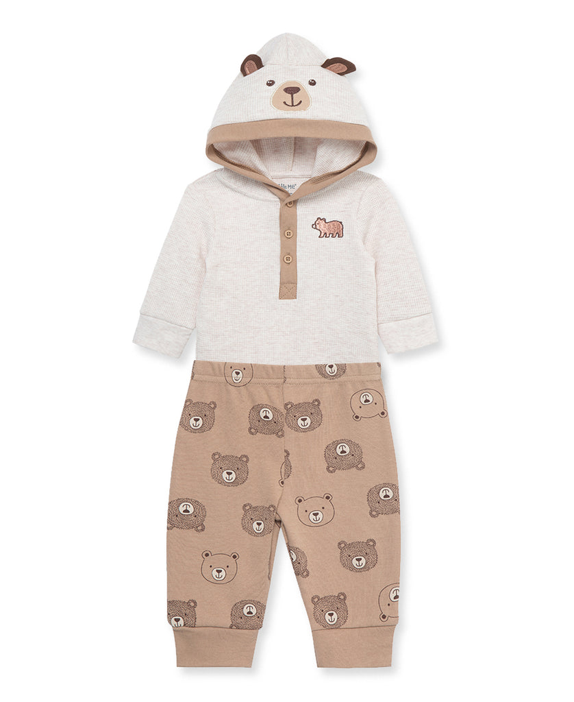 Little Me -Fuzzy Bear Waffle Knit Bodysuit and Pant Set
