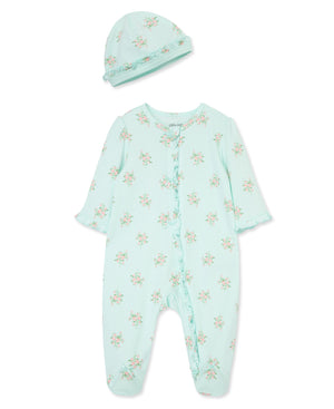 Little Me -Delicate Floral Footie and Hat