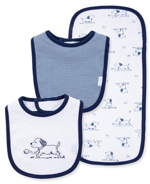 Little Me -Bib and Burp Cloth-Puppy Toile