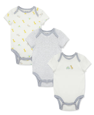 Little Me -3 Pack Bodysuits-Safari