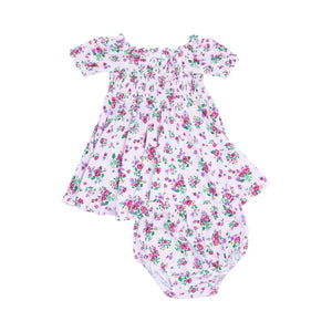 Angel Dear-Puff Sleeve Smocked Dress And Diaper Cover-Preppy Roses