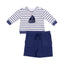 Angel Dear -French Terry Sweat Shirt With Applique And Short-Navy Stripe