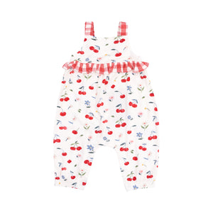 Angel Dear -Ruffle Waist Romper-Watercolor Cherries and Gingham