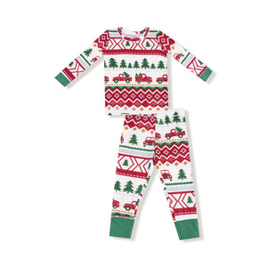 Angel Dear -L/S Loungewear Set-Red Truck Fair Isle