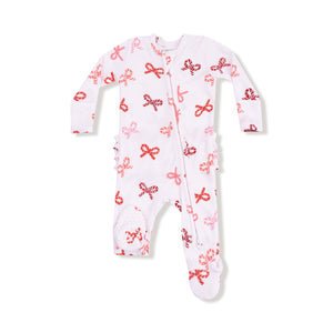Angel Dear -2 Way Zipper Footie Ruffle Back-Candy Cane Bows