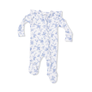 Angel Dear -2 Way Zipper Footie Ruffle Sleeve-Baby Blue Vines Floral