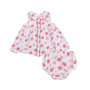 Angel Dear -The Jill- Peter Pan Button Front Dress-Strawberry Bliss