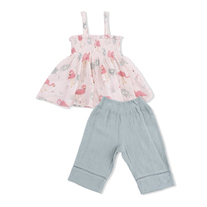 Angel Dear -Peplum Tank With Wide Leg Pant-Flamingos
