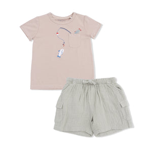 Angel Dear -Crew Neck Tee and Cargo Shorts-Gone Fishing