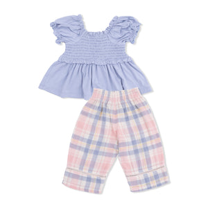 Angel Dear -Smocked Blouse And Pant Set-Dusty Plaid