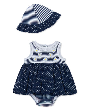 Little Me-Navy Daisies Knit Popover & Hat