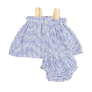 Angel Dear-Top With Bows And Ruffle Leg Bloomer-Micro Gingham Blue Blizzard