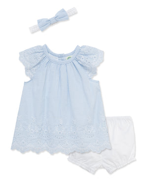 Little Me-Eyelet Stripe Woven 2-Piece Sunsuit & Headband